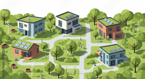 Eco Friendly Neighborhood Featuring Green Energy Homes and Sustainable Living