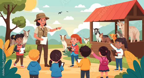 Educational Visit At Petting Zoo With Animals And Friendly Guide