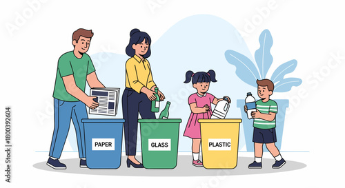 Family Sorting Recyclables Teaching Children About Proper Waste Management