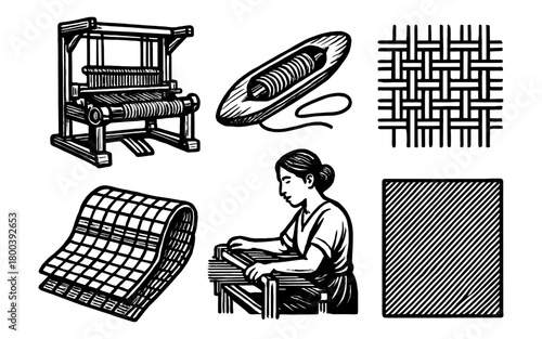 Handcrafted textile art: traditional weaving and loom techniques in black and white