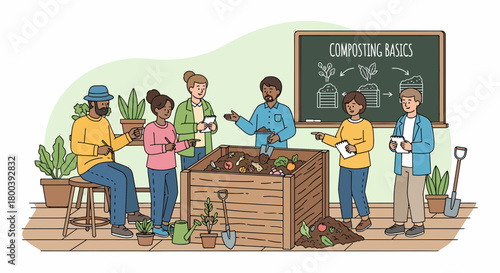 Group Attending Workshop About Composting In Community Garden