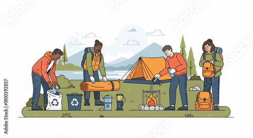 Group Of Friends Enjoying Eco-Friendly Camping Trip Together