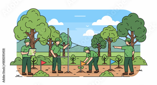 Reforestation Project Team Planting Trees For Environmental Conservation