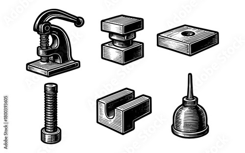 Vintage industrial tools set in engraved style