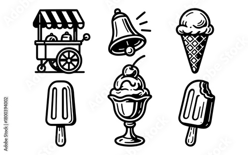 Vintage ice cream icons: retro treats and sweet delight illustrations