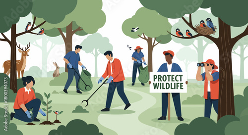 Volunteers Participate In Environmentally Friendly Activities In The Forest