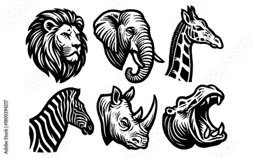 Wallpaper Mural Detailed animal portraits: intricate black and white african wildlife designs Torontodigital.ca
