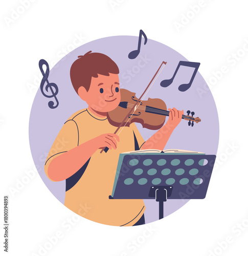 Boy child musician playing violin