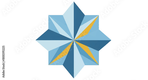 Geometric Blue Star Pattern with Radiant Facets and Symmetrical Polygonal Design.