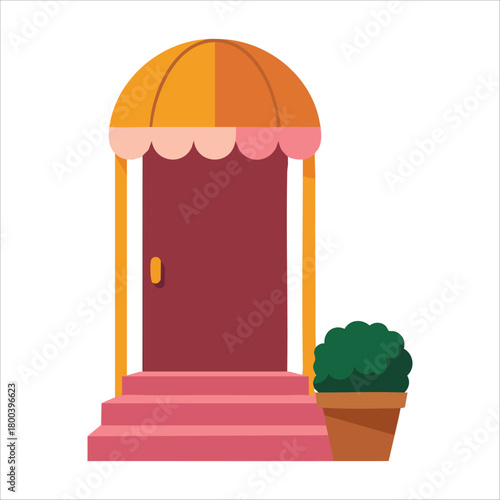 front entrance door with stone steps and porch vector art isolated on white background