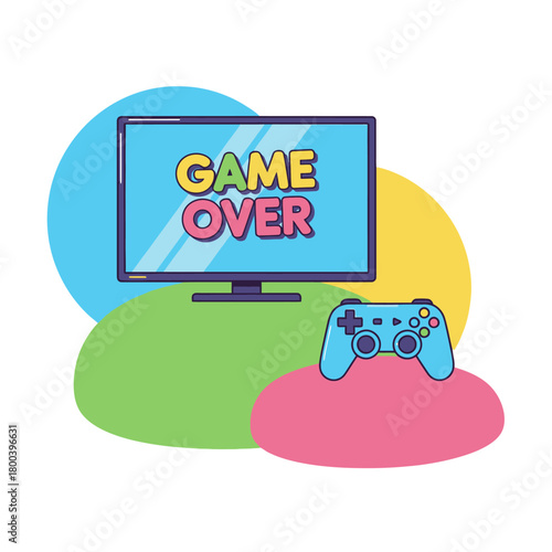 Single Vector Icons of Game Over Screen with Controller and Colorful Background. EPS Editable
