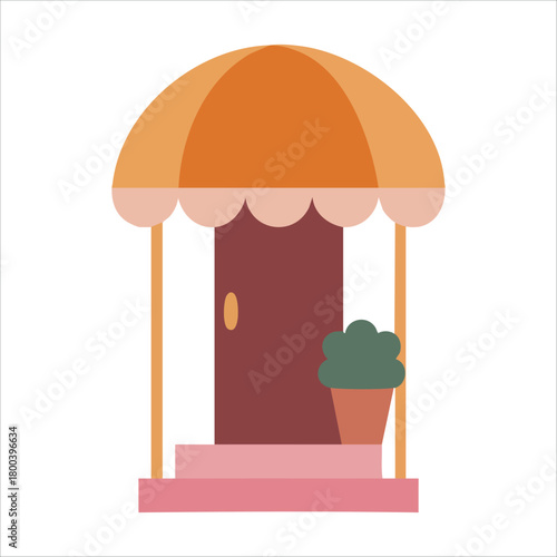 front entrance door with stone steps and porch vector art isolated on white background