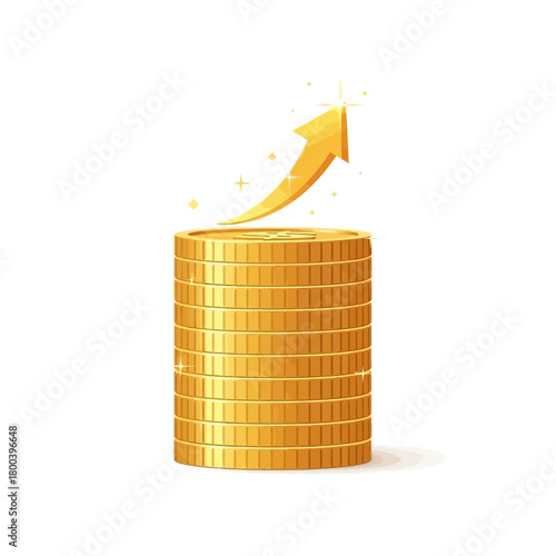 Single Vector Icons of Golden Coin Stack with Upward Arrow Symbolizing Financial Growth and Success. EPS Editable