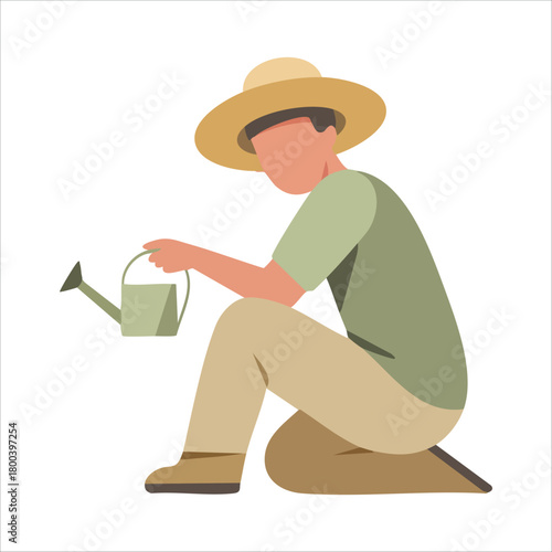 agricultural laborer in work clothes vector art isolated on white background
