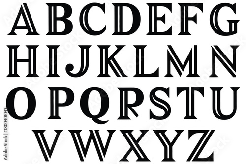 Elegant serif alphabet vector set, isolated on white background, decorative lettering design, classic typography, creative vector font, stylish uppercase and lowercase letters, professional typeface f