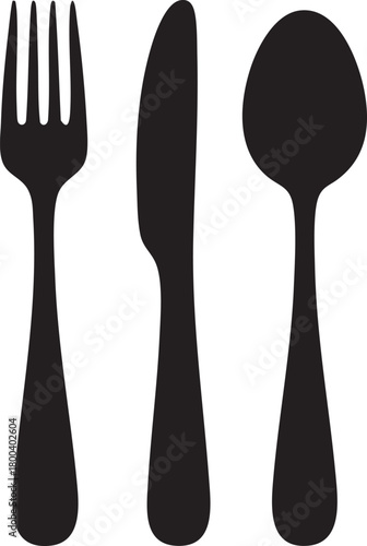 Isolated Cutlery Set Silhouettes Stock Illustration of Simple Knife Fork and Spoon