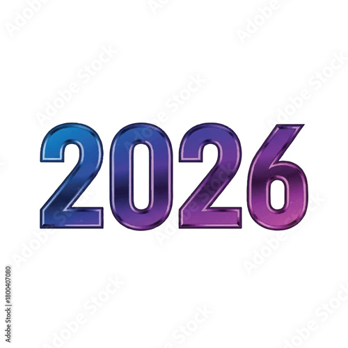 Futuristic gradient 2026 numeric typography design with blue to purple fade.