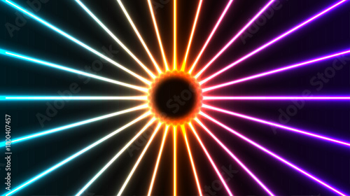 Neon light explosion design on a black background