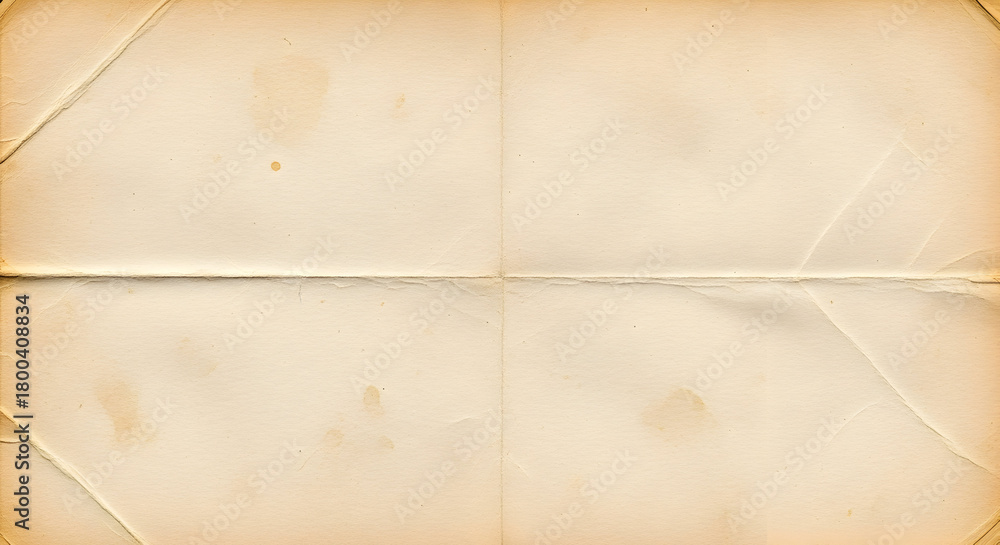 Fototapeta premium An old, vintage, and textured piece of paper with visible creases, folds, and stains, showing signs of age and wear.