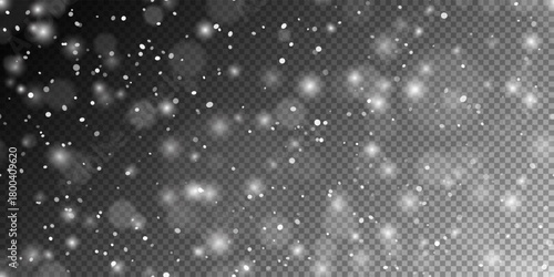 Seamless vector white snowfall light effect on black transparent background. Special semitransparent overlay for winter design, wrapping paper or Christmas page fill layer
