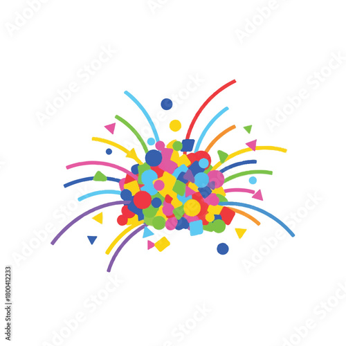 Vibrant Confetti Burst with Multicolored Arches and Dots for Celebration.