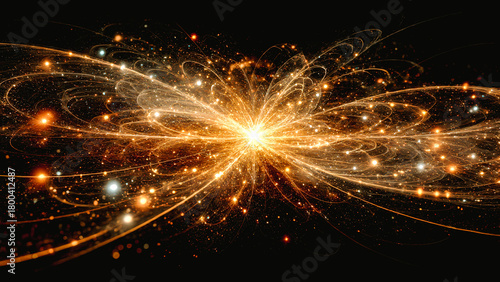 Fractal, arabesques lumineuses dans le ciel noir