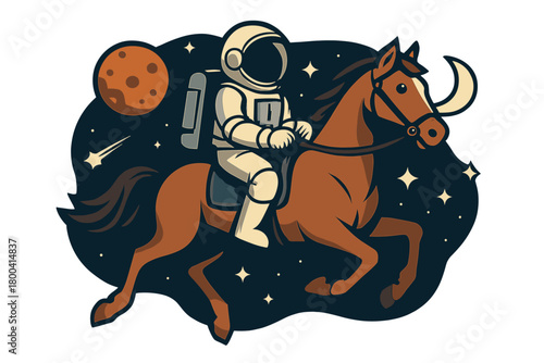 A  astronaut rides a horse in outer space, captured in a cinematic style