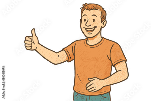 An exclusive painting magazine sketch depicts a woman's arm holding a cheerful, positive man isolated against a drawing background