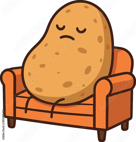 A conceptual illustration of a large potato lounging on a sofa to depict the phrase “couch potato
