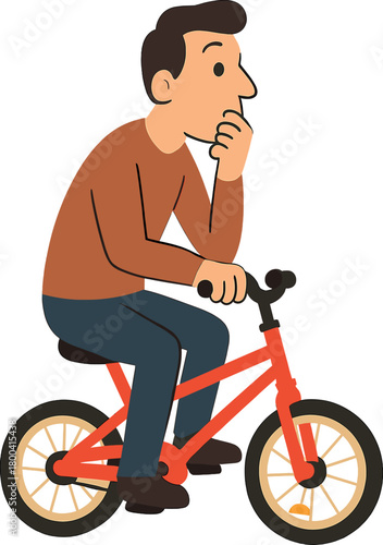 The inquisitive man riding a child's bike against a white backdrop