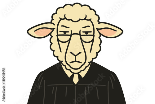 A humorous digital portrait of an anthropomorphic sheep judge wearing a black robe