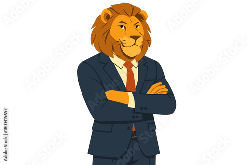 A contemporary anthropomorphic lion wearing a suit and tie radiates confidence and a daring sense of style