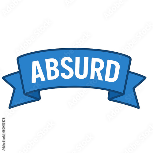 A ribbon displays absurd text, featuring a white caption and blue stripe, presented as a vector banner with an absurd tag on a transparent background