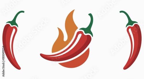 Three flaming red peppers, vector illustration on white background, hot spicy vegetable design, culinary concept artwork, food illustration for recipes, menus, packaging, creative vector graphic