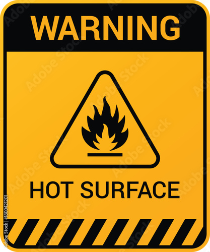 Heat material warning sign with flammable hazard icon for industrial safety use