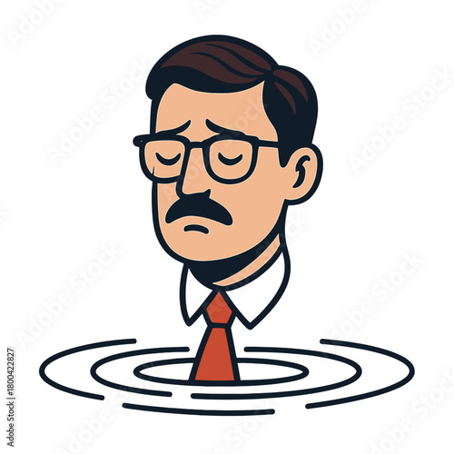 A male businessman's head drifts in a digital void, conjuring absurd irony, while the surreal exploration of consciousness echoes themes from “Alice in Wonderland