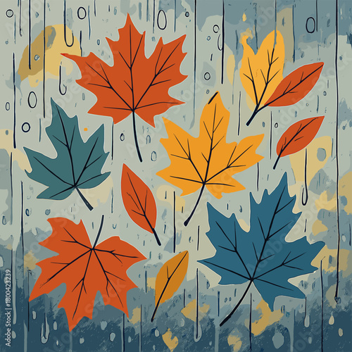 The enchanted glass captures the dancing fall leaves in rain, a vibrant expression of muted reflections of autumn foliage on a rain‑spattered window, oddly captivating and experimental in photography