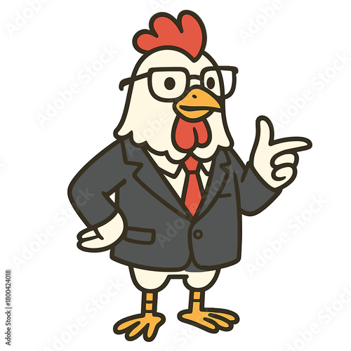 A chicken wearing a suit and glasses gives a formal yet humorous look