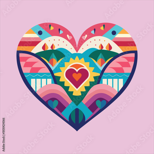 Heart with flowers romantic love illustration vector design greeting card decoration pattern icon frame celebration wedding cute pink red romantic art