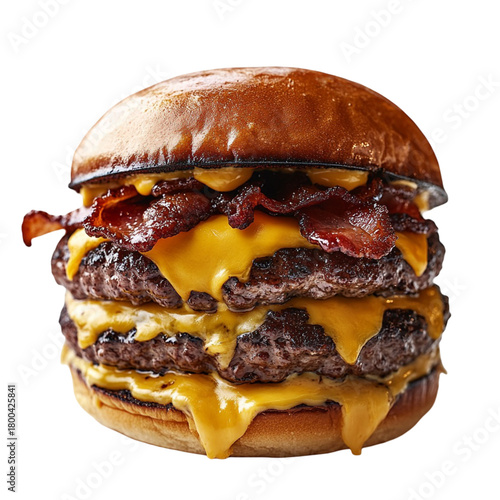 Indulgent triple bacon cheeseburger with melted cheese dripping