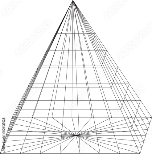 Three-dimensional geometric pyramid model with intricate wireframe details
