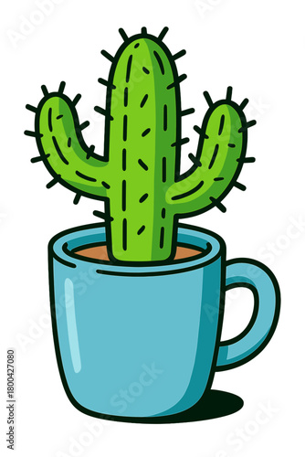 A cactus sprouting from a coffee mug, an exaggerated surreal viral design, a playful absurd meme