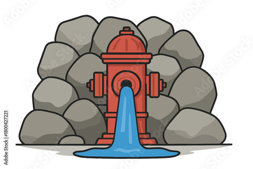 Hydrant design set against a rocky wall, ensuring abundant water supply