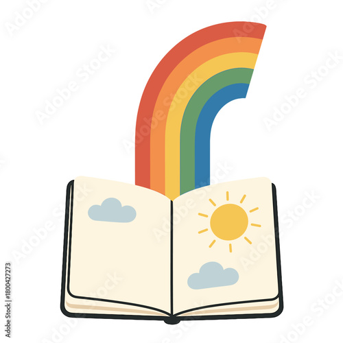 A vertical collage illustration of a colorful rainbow glow from a daybook journal sketchpad, set against a blue background