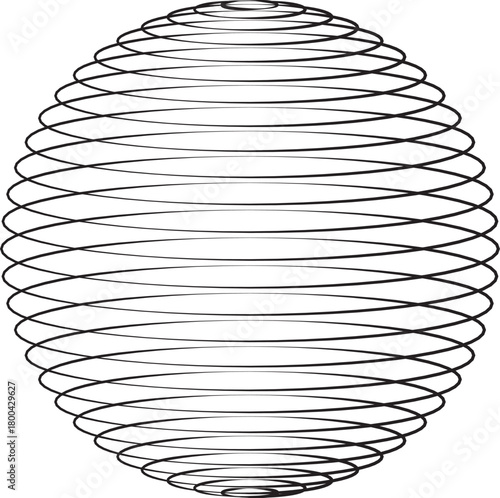 Abstract spherical form created with concentric elliptical lines, minimal design