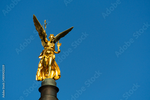 Angel of Peace Friedensengel Monument against Blue Sky. Munich, Bavaria, Germany