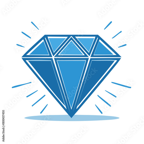 Vibrant Blue Diamond with Sparkle Rays Artistic Illustration