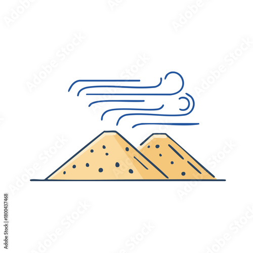 Abstract illustration of sand dunes with wind blowing across the tops.