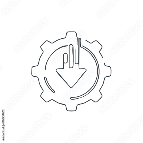 Gear with downward arrow and data bars representing settings, configuration, and data download process