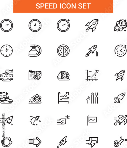 Speed Icon Set. Features editable icons for speed symbols, velocity, fast, slow, acceleration,
